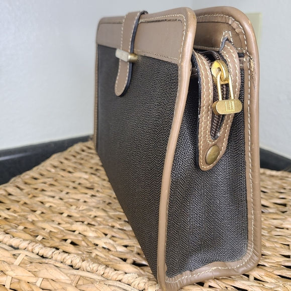 Dunhill Brown Leather & Charcoal Grey Vintage Canvas Portfolio/Clutch Unisex - Picture 4 of 8